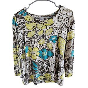 Chico's Woman Size M (Chico1) Long sleeve Floral Print Tee Rayon Multicolor